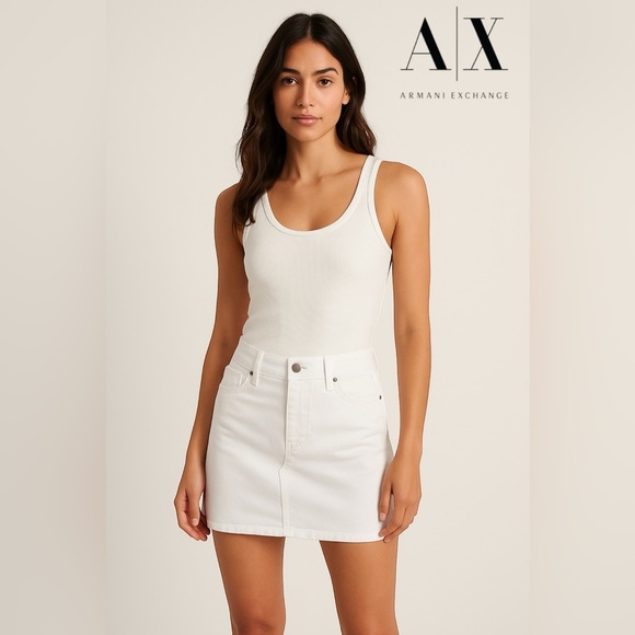 🛍️SALE🛍️ Armani Exchange Women’s White Mini Denim Skirt - Picture 1 of 7